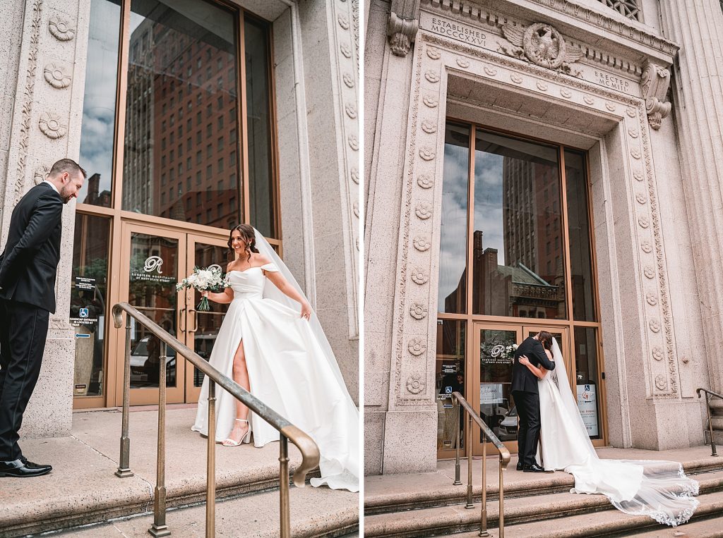 Bride first look at Sixty State Place wedding