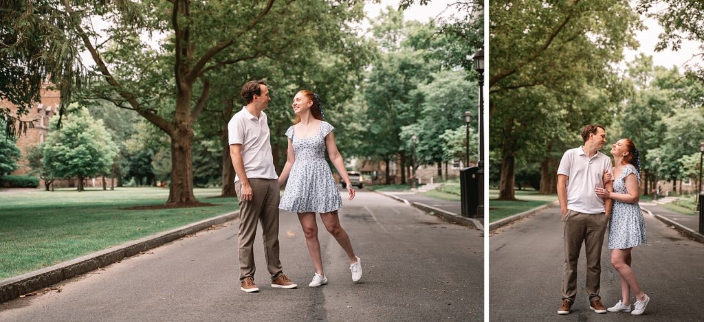 walking around hamilton college engagement session