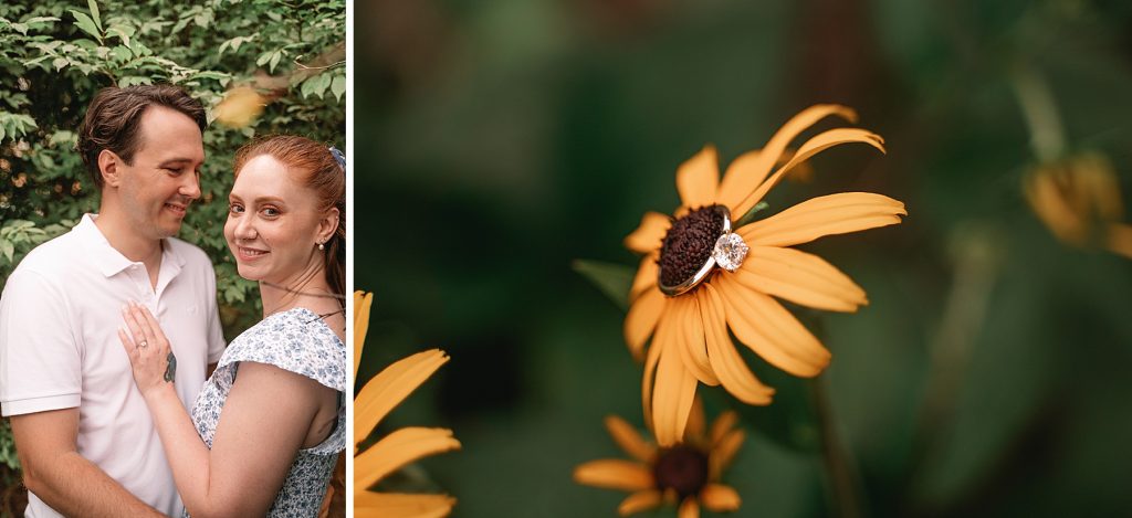 engagement ring on a flower