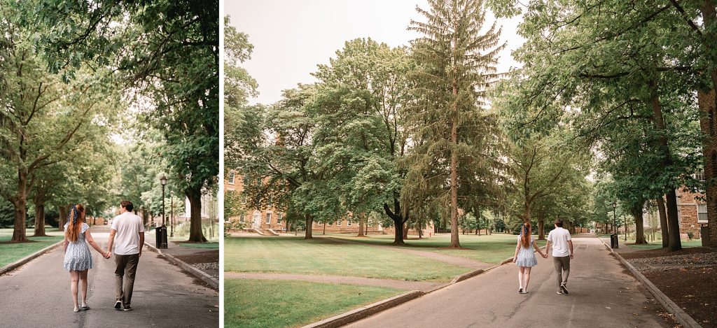 walking around hamilton college engagement session