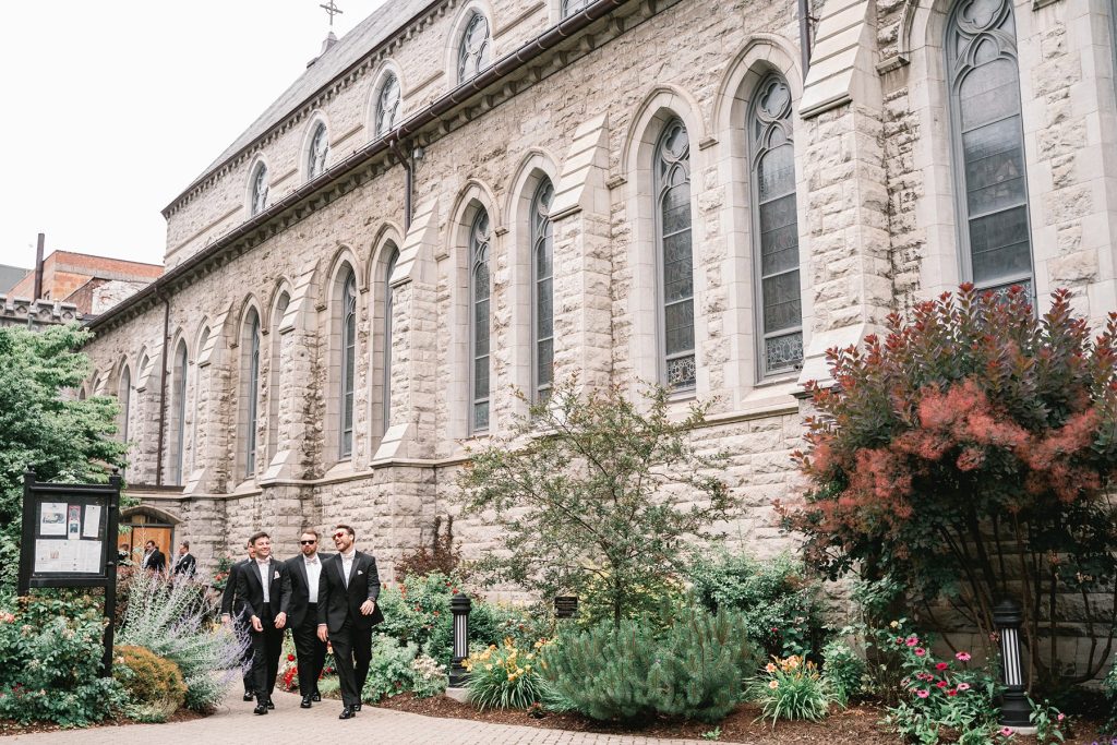 groom and groomsmen sky armory wedding