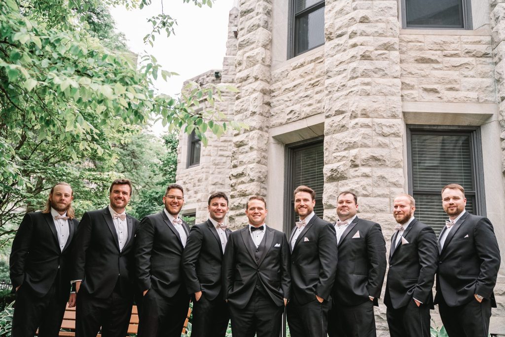 groom and groomsmen sky armory wedding