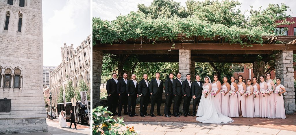 sky armory wedding portraits with bridesmaids and groomsmen