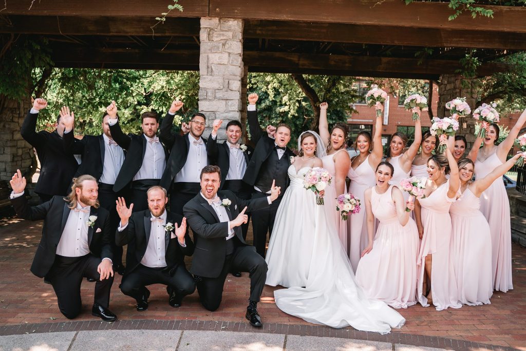 sky armory wedding portraits with bridesmaids and groomsmen