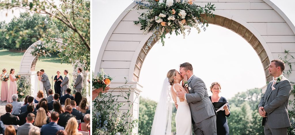 spring hayloft on the arch wedding ceremony first kiss