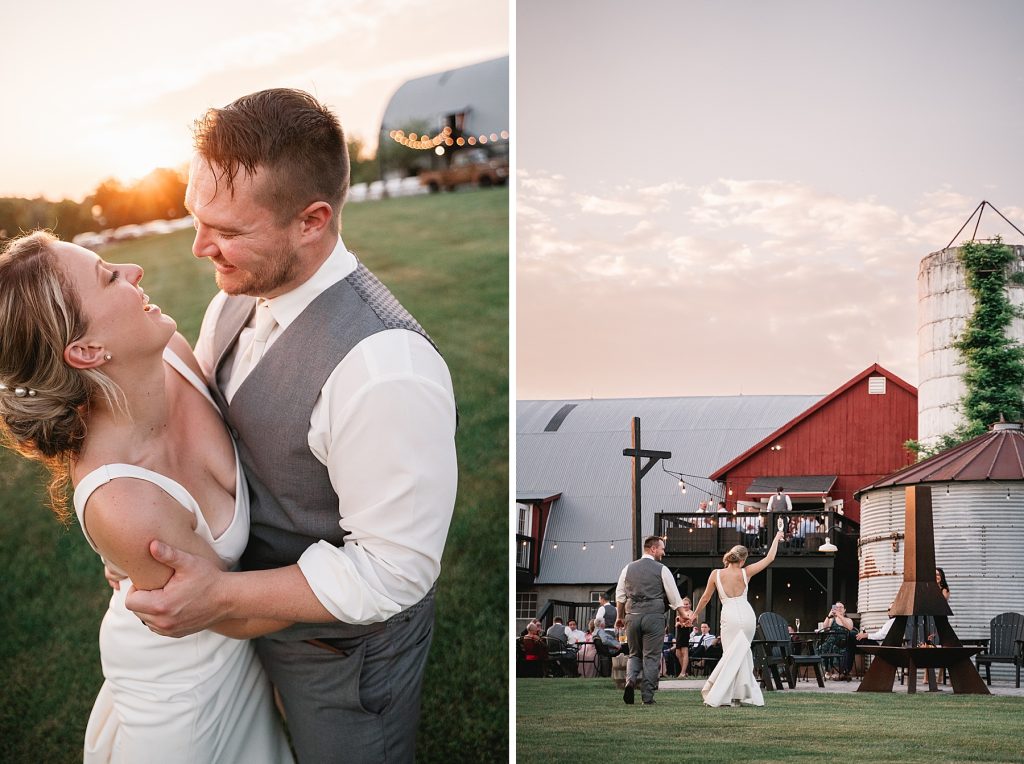 spring hayloft on the arch wedding sunset