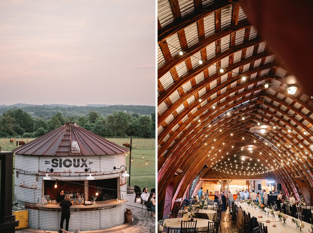 spring hayloft on the arch wedding sunset