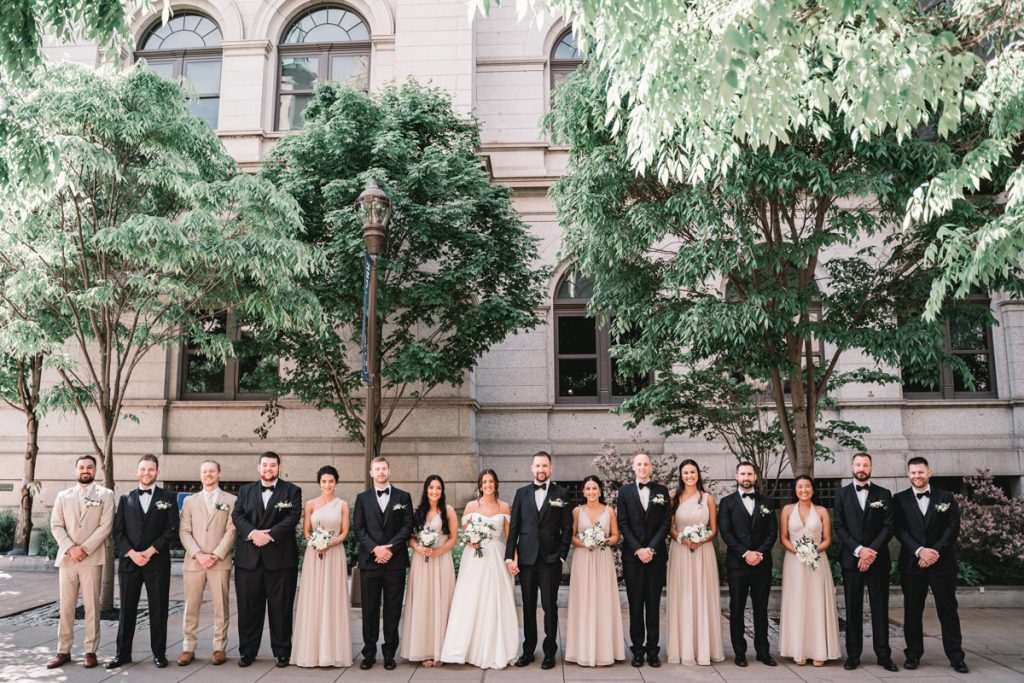 suny plaza park wedding shoot with bridesmaids and groomsmen