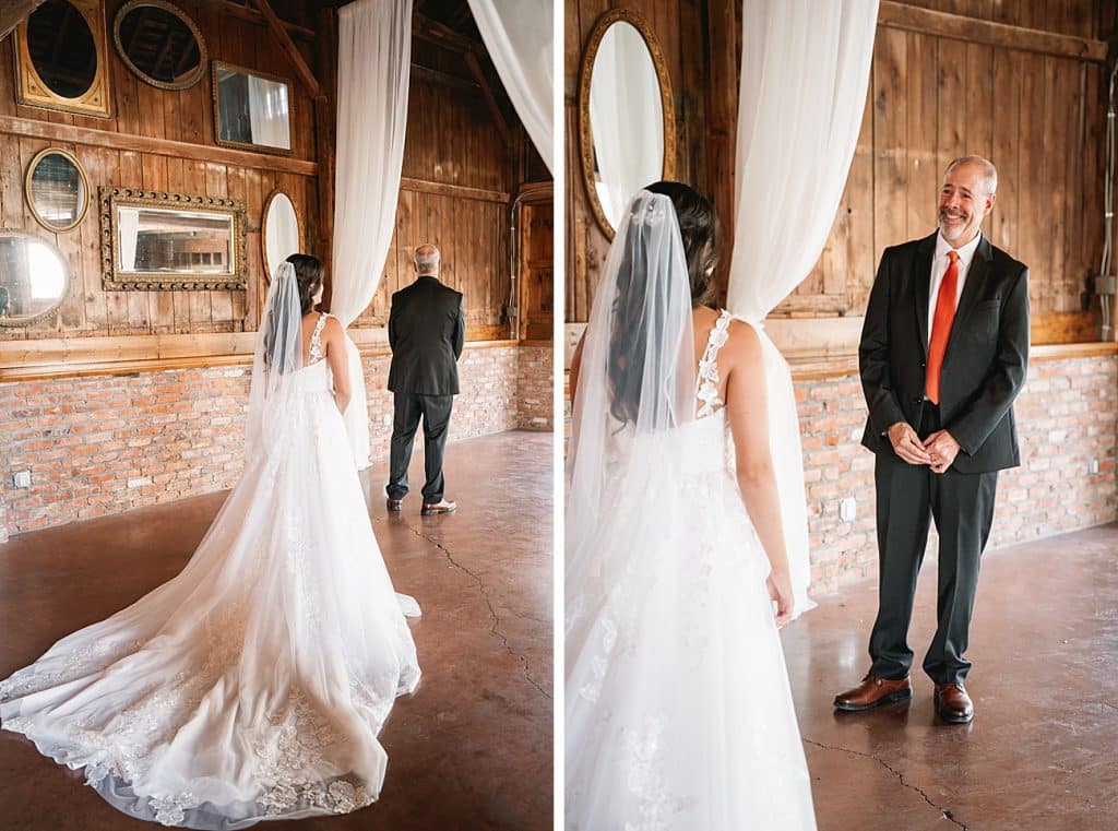 Hayloft on the Arch Wedding bride first look with her father