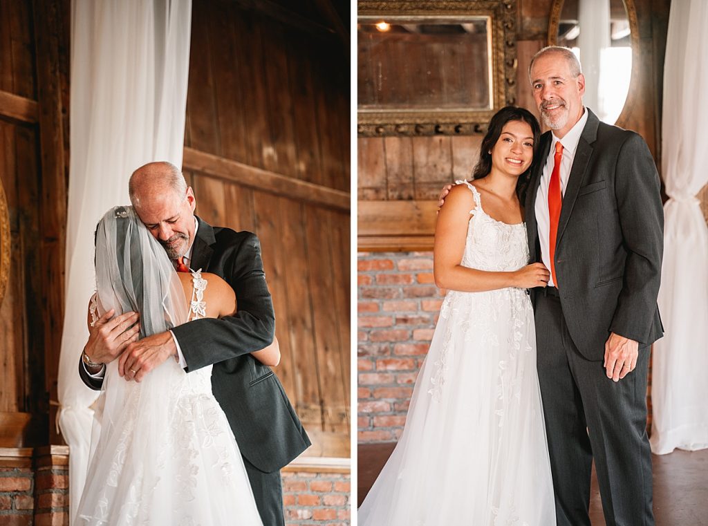 Hayloft on the Arch Wedding bride first look with her father