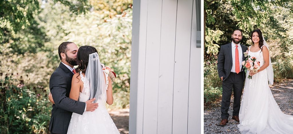 Hayloft on the Arch Summer Wedding bride first look with groom