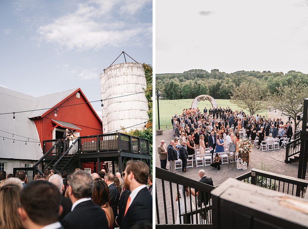 Hayloft on the Arch Summer Wedding ceremony with bride walking down the aisle