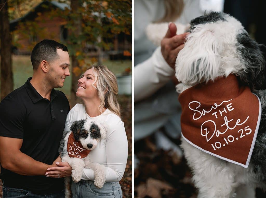 Adirondack fall engagement session with the couple's pup.