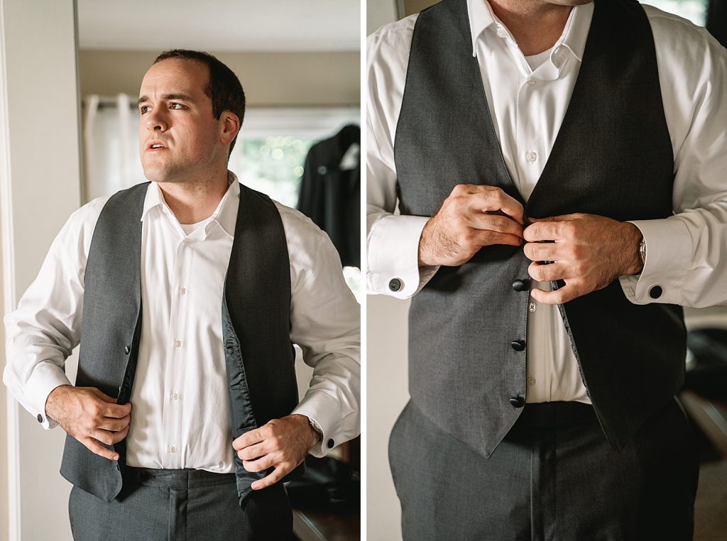 groom getting ready for emerson pavilion wedding in auburn ny