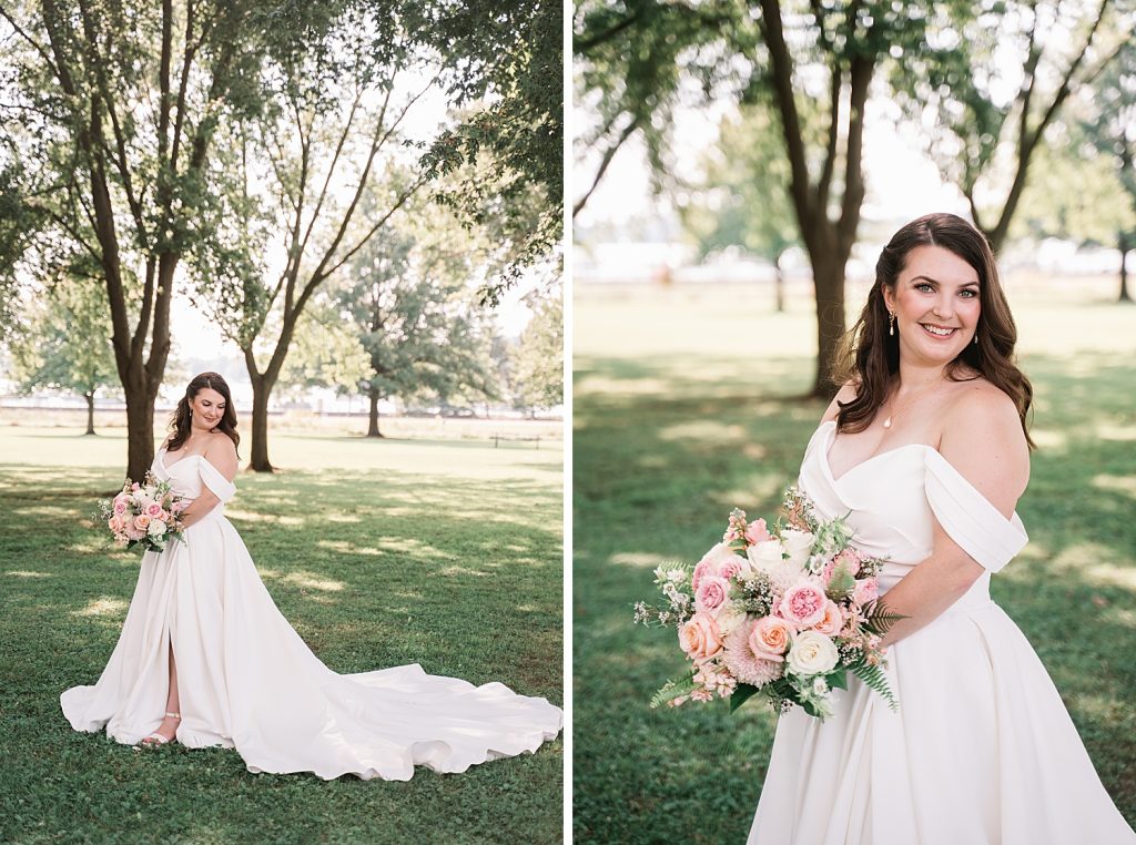 bride and groom portrait session for emerson pavilion wedding in auburn ny 