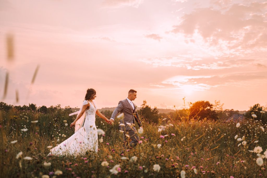 Sunset Wedding Photo by the field